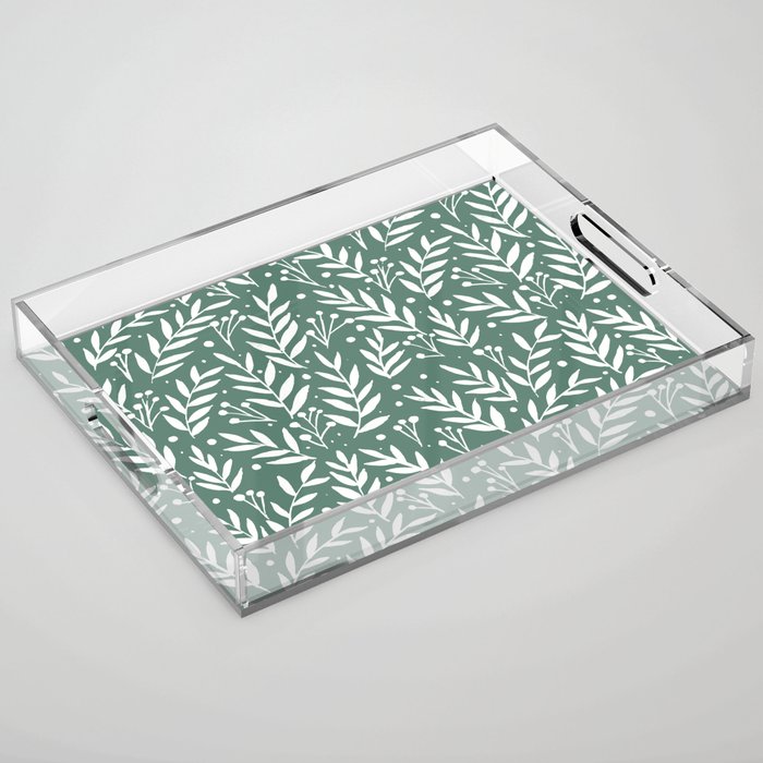 Festive branches - sage green Acrylic Tray