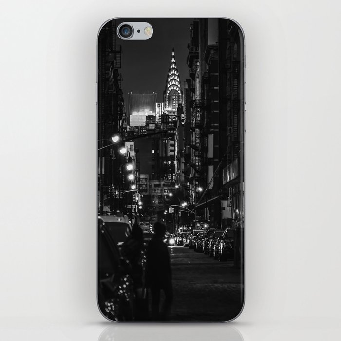 New York City Manhattan skyline at night in SoHo black and white iPhone Skin