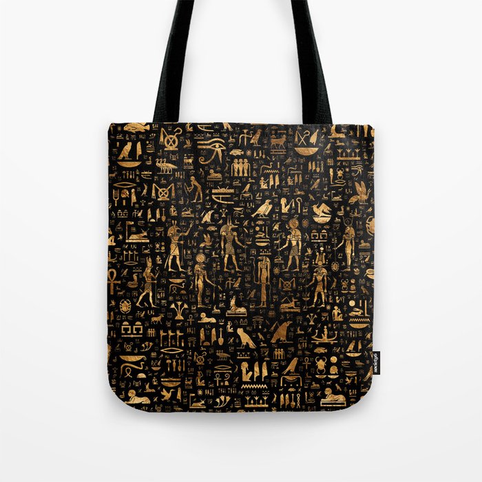 Ancient Egyptian Hieroglyphics Obsidian Copper Tote Bag