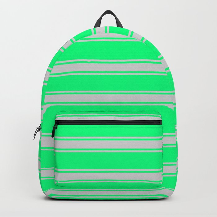 Green and Light Gray Colored Stripes/Lines Pattern Backpack
