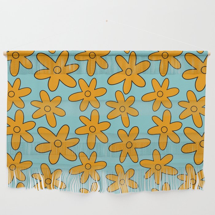 cute blue and yellow retro mystery machine flower pattern Wall Hanging