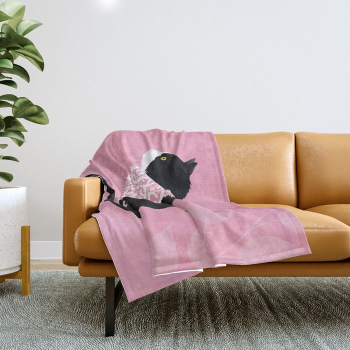 Typographic black and white lazy kitty cat on pink  #typography #catlover Throw Blanket