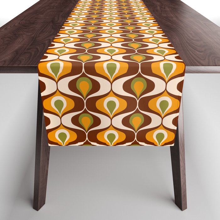 Retro 70s ovals op-art pattern brown, orange Table Runner