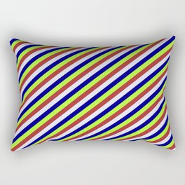 [ Thumbnail: Light Green, Brown, Lavender & Blue Colored Stripes/Lines Pattern Rectangular Pillow ]
