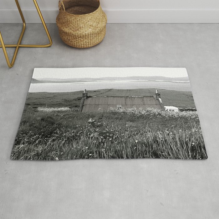 Scene from the Red Roofed House, Isle of Skye, in Black and White  Rug