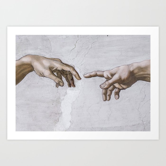 Hands of God and Adam, Sistine Chapel Ceiling by Michelangelo Art Print