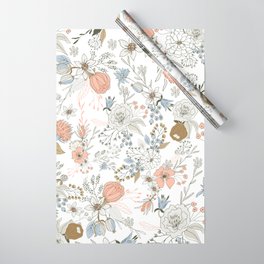 Abstract modern coral white pastel rustic floral Wrapping Paper