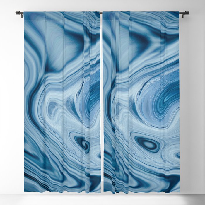 Splash of Blue Swirls, Digital Fluid Art Graphic Design Blackout Curtain