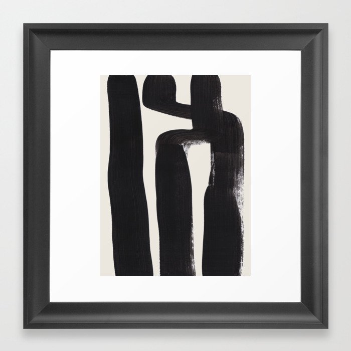 Mid Century Modern Minimalist Abstract Art Brush Strokes Black