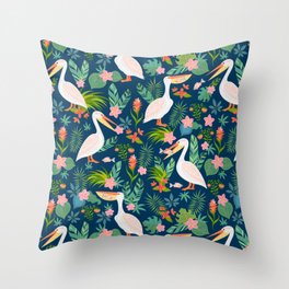 Floral Pelican Throw Pillow