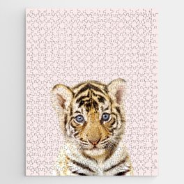 Baby Tiger, Safari, Jungle Animals, Pink, Kids Art, Baby Animals Art Print By Synplus Jigsaw Puzzle