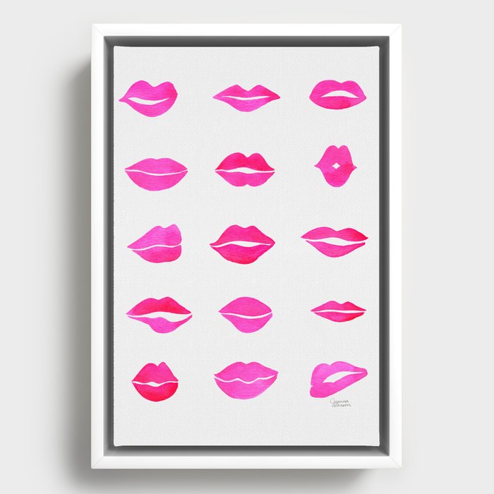 Hot Pink Lips Framed Canvas