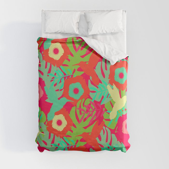 Tropical pattern with hummingbirds Duvet Cover