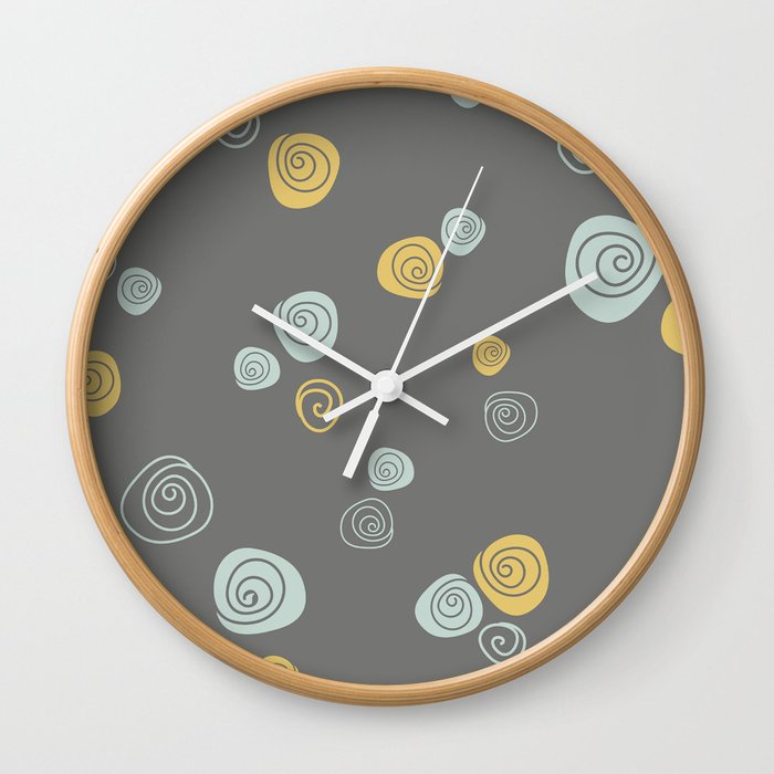 Green and yellow roses pattern on grey background Wall Clock