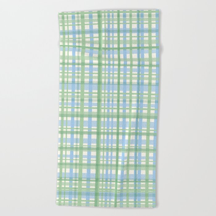 Spring Plaid Pattern Baby Blue Light Green Cream Beach Towel