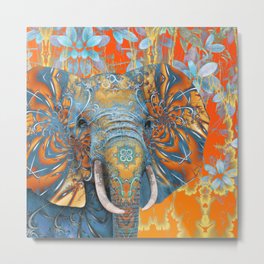 The Happy Blue Elephant Metal Print | Digital, Nature, Orange Blue, Abstract, Animal, Pop Art, Painting, Happy, Pattern, Elephant 