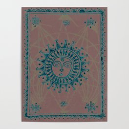 Tarot Inspired Vintage Turquoise Sun Poster