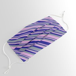 [ Thumbnail: Light Slate Gray, Plum, and Dark Blue Colored Lines/Stripes Pattern Face Mask ]
