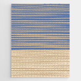 Natural Stripes Modern Minimalist Colour Block Pattern in Oat Beige and Blue Jigsaw Puzzle