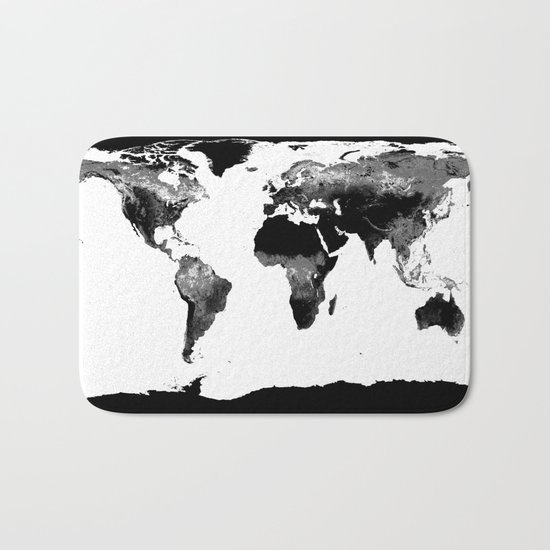 World Map Black & White Bath Mat