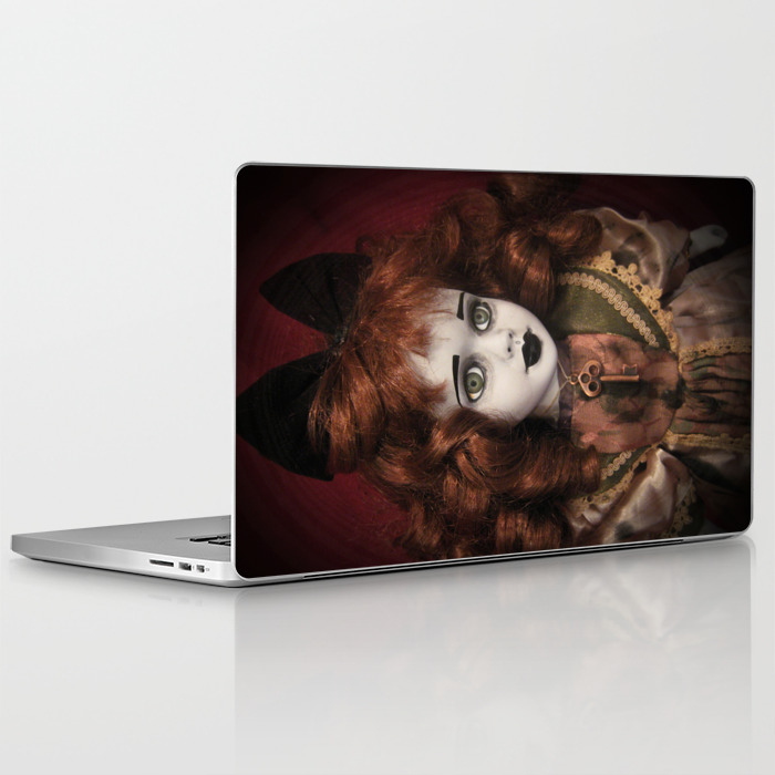 Creepy Doll With Green Eyes And Old Key Laptop Ipad Skin By Christiecreepydolls Society6