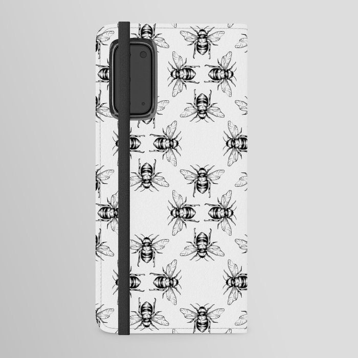 Nature Honey Bees Bumble Bee Pattern Black White Android Wallet Case