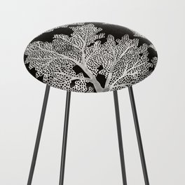 Sea Fan Coral – White on Black Counter Stool