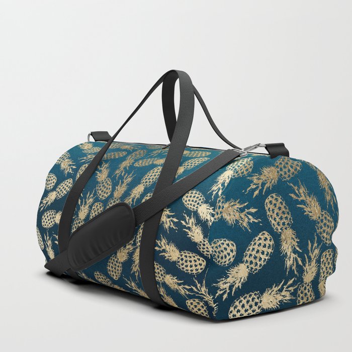 Elegant faux gold navy blue ombre pineapple Duffle Bag by Pink Water