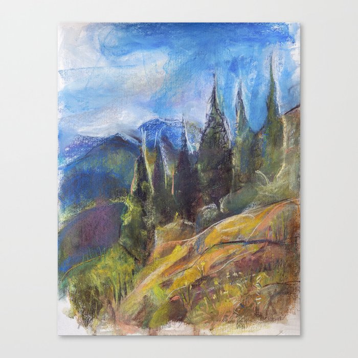Pastel drawing of an Alpine Pine Forest Canvas Print