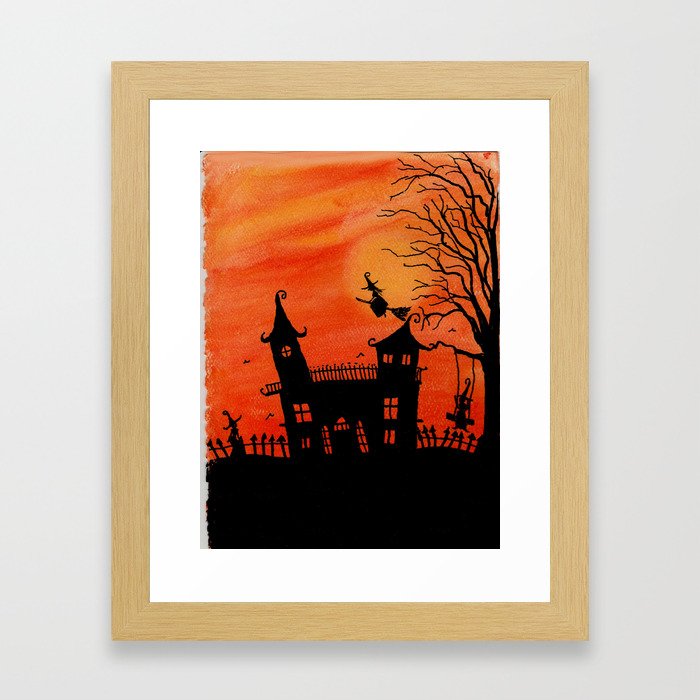 Haunted House Witch Play Framed Art Print