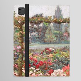 Un jardin d'ete flower garden with Cathedral - post impressionist flowers landscape oil by Octave Guillonnet iPad Folio Case