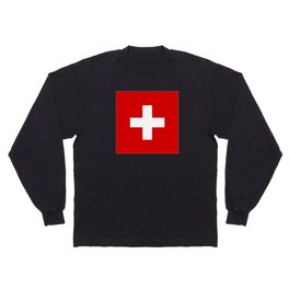 Switzerland Flag Print Swiss Country Pride Patriotic Pattern Long Sleeve T-shirt