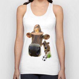 Funny Cow Face Long Nose with Son Unisex Tank Top