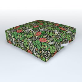 Dandelions and Swifts Outdoor Floor Cushion | Red, Gardens, Pattern, Acanthus, Animal, Weeds, Green, Graphicdesign, Swifts, Birds 