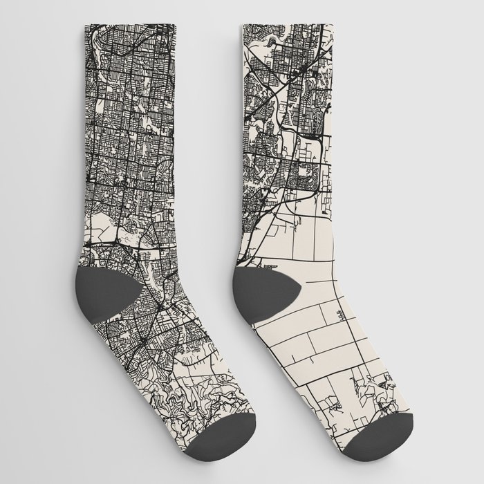 Australia, Melbourne - Black and White Illustrated Map Socks