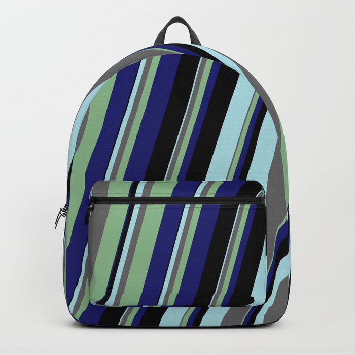 Powder Blue, Dim Gray, Dark Sea Green, Midnight Blue, and Black Colored Lines/Stripes Pattern Backpack