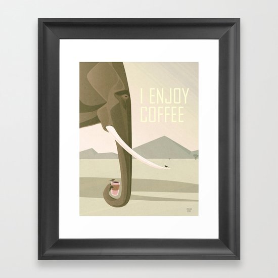 Elephant Enjoys Coffee Framed Art Print
