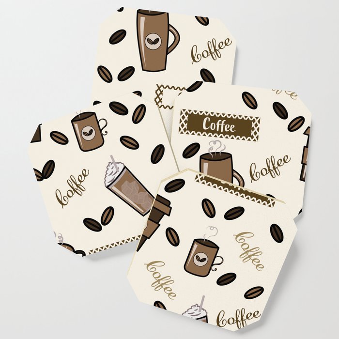 Coffee cups pattern on cream background Coaster