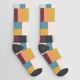 Multi Colored Geometric Squares Pattern Socks