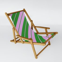 [ Thumbnail: Plum and Forest Green Colored Pattern of Stripes Sling Chair ]