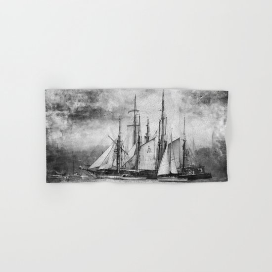 black and white ship Hand & Bath Towel