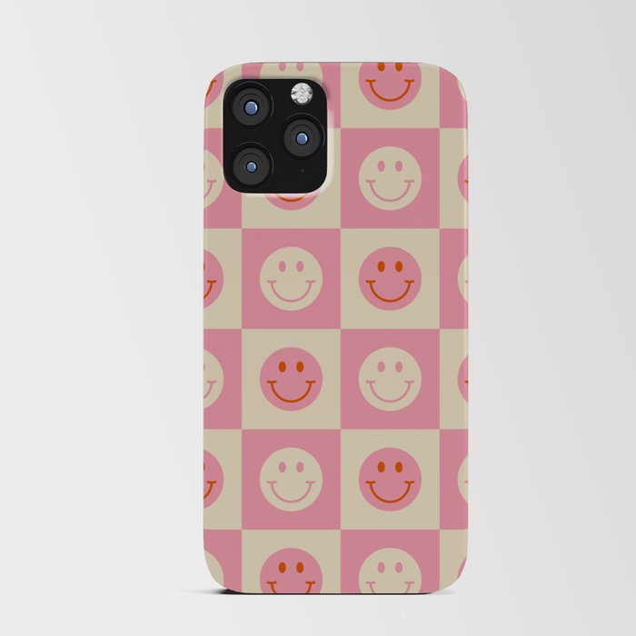 70s Retro Smiley Face Tile Pattern in Pink & Beige iPhone Card Case