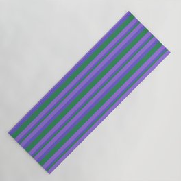 [ Thumbnail: Purple, Slate Blue, and Sea Green Colored Lined Pattern Yoga Mat ]