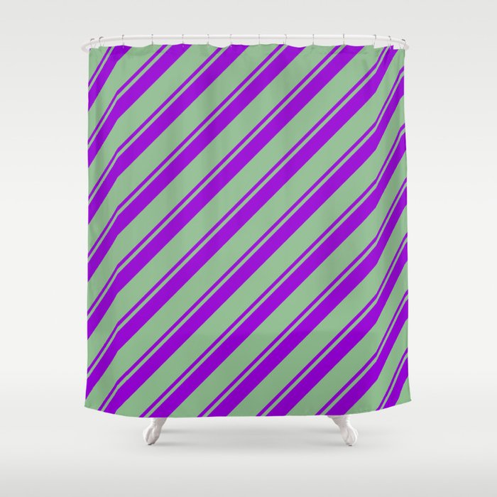 Dark Violet and Dark Sea Green Colored Lines Pattern Shower Curtain