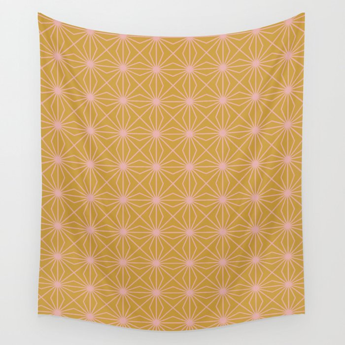 Geometric Star Flower Blush Pink Mustard Gold Yellow Wall Tapestry