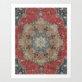 Antique Red Blue Black Persian Carpet Print Kunstdrucke