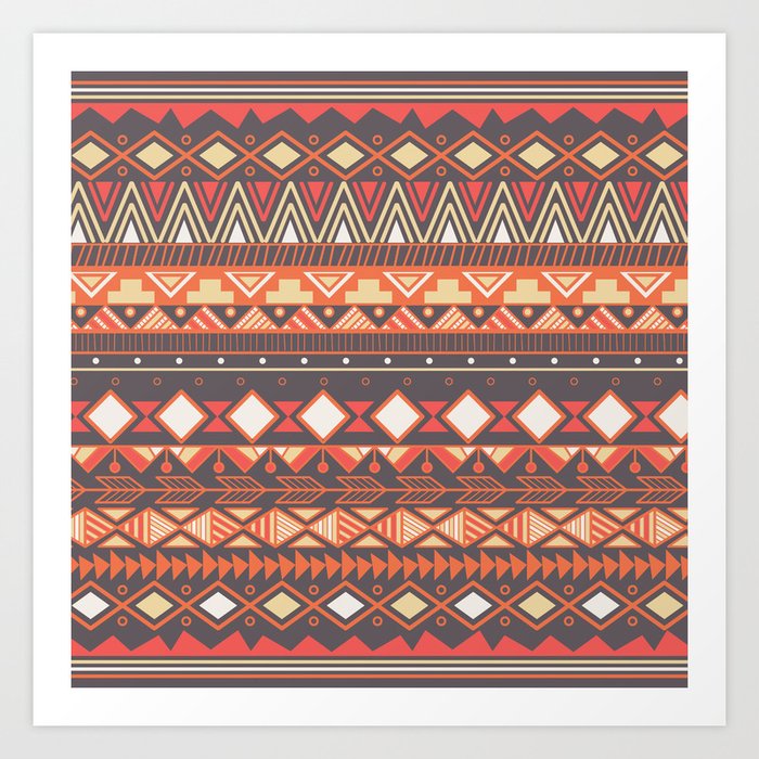 Aztec tribal pattern in stripes, vector illustration Art Print