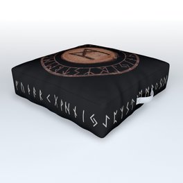 Mannaz - Wooden Celtic Rune of self, individuals, universe, family, loved ones, friends, devoted Outdoor Floor Cushion