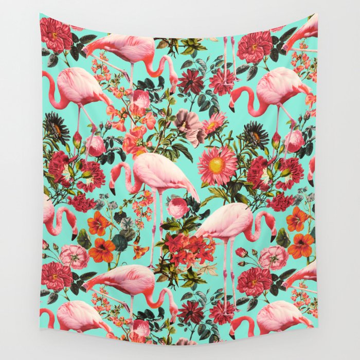 Floral and Flemingo IV Pattern Wall Tapestry
