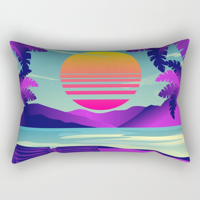 Seaside Relaxing Sunset Synthwave Rectangular Pillow